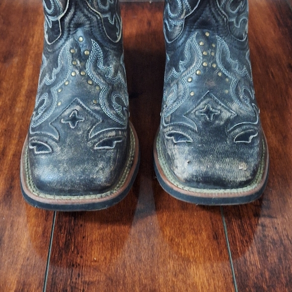 Laredo Spellbound Black Tan Leather Square Toe West Cowgirl Boot Size 9 - Picture 4 of 10